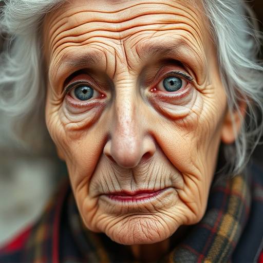 A portrait photograph of an elderly Italian woman, showcasing her wrinkles and expressive eyes.