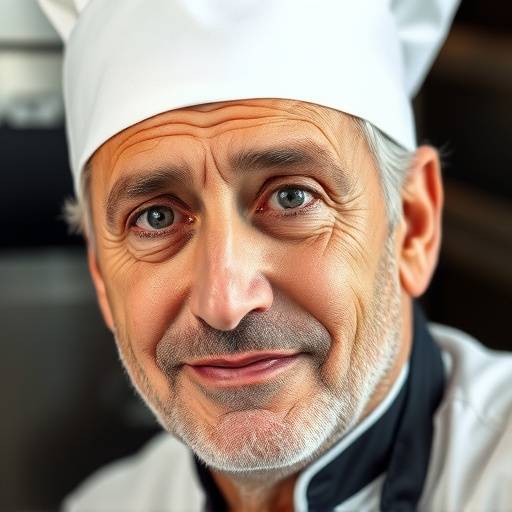 Close-up photo of Roberto Mancini, chef, wearing a chef's hat