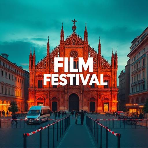 Promotional poster for the Milan Film Festival, featuring a film reel and cityscape