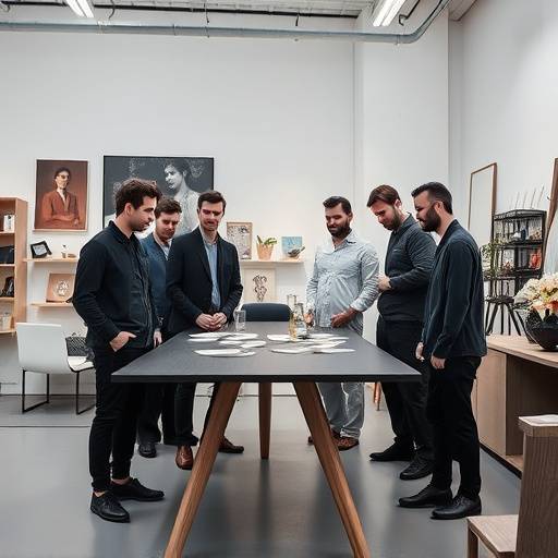 Team photograph of Alessandro Rossi Creative, featuring designers, photographers, and strategists collaborating in their Milan studio.